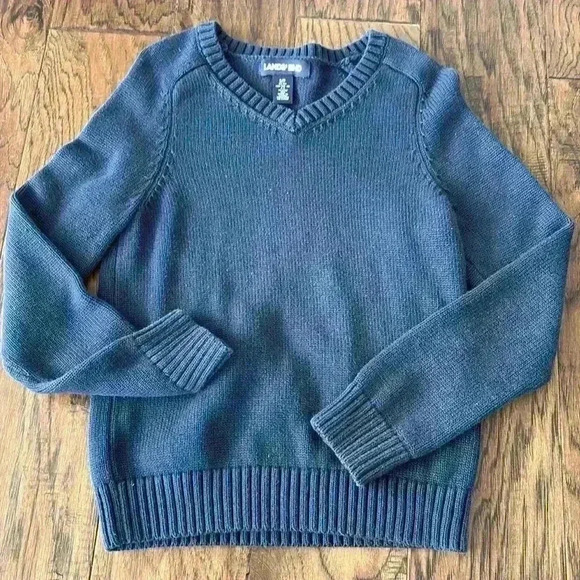 Navy Land’s End School Uniform Kids Cotton Modal V-neck Sweater - Picture 1 of 2